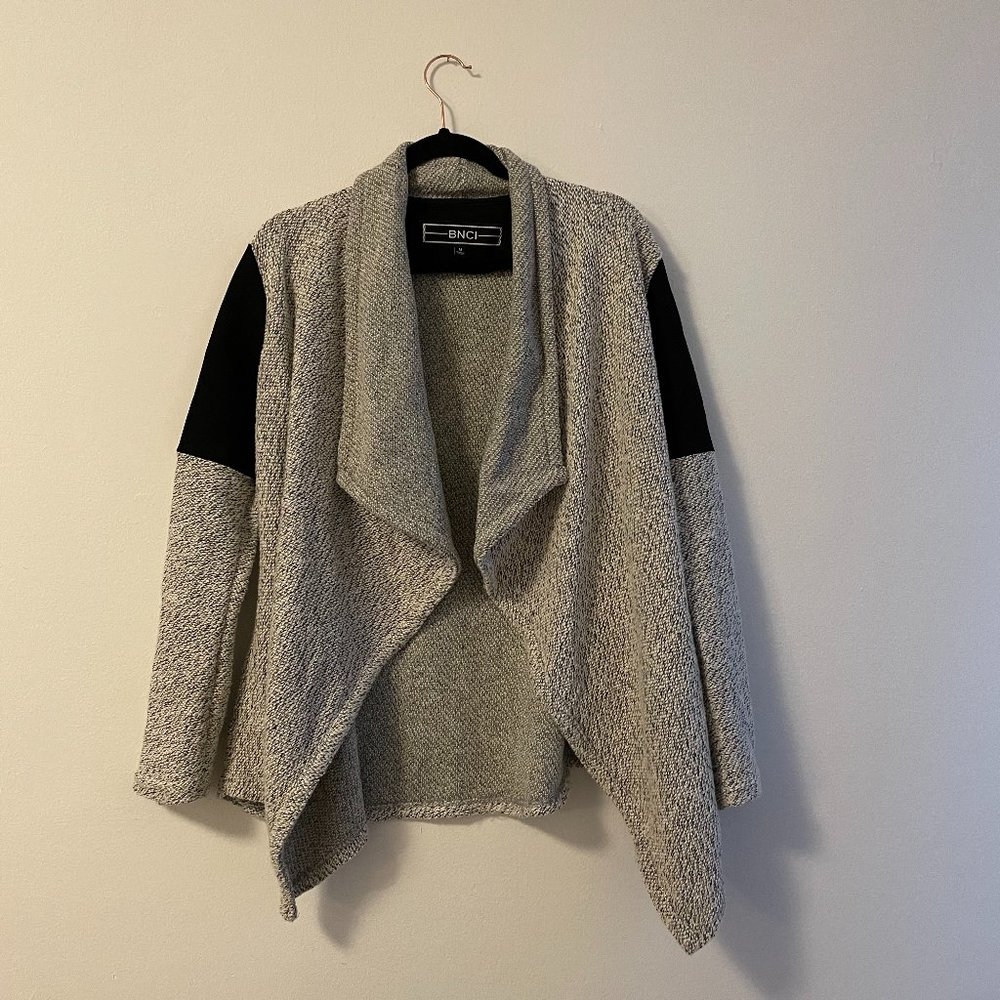 BNCI Blanc Noir oatmeal black waterfall cardigan